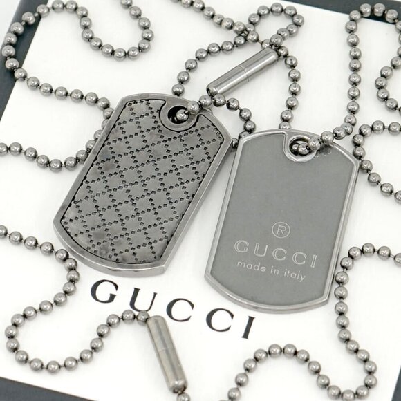 GUCCI Double dog tags ball chain Necklace 23" Silver 925 Auth w/Box #20240 - Picture 2 of 11